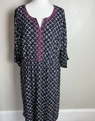 Market & Spruce Womens 3X Embroidered Navy Printed Dress fully lined Plus Boho - Image 1 of 4