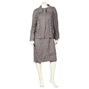 Akris Sz 16 Taupe Knee Length Sheath Dress Crochet Lace Bottom Front Zip Career - Picture 1 of 14