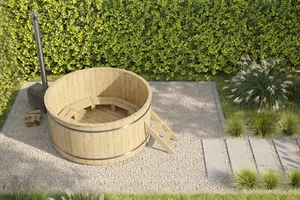 Badebottich 200 cm + EDELSTAHL Außenofen Badefass Hottub Badezuber Holz - Bild 1 von 4