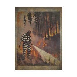 Inmate Firefighter Wall Art, Prisoner Fire Camp Poster, Tree Wildfire Jail Decor - Picture 1 of 17