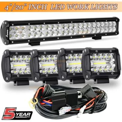 20inch LED Light Bar 4" LED Pods Spot Flood Combo Kit For Jeep Offroad Truck SUV - Image 1 of 4