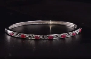 Natural African Ruby Bangle with Zircons in Stainless Steel Anniversary Gift - Picture 1 of 8