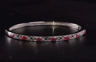 Natural African Ruby Bangle with Zircons in Stainless Steel Anniversary Gift - Image 1 of 4