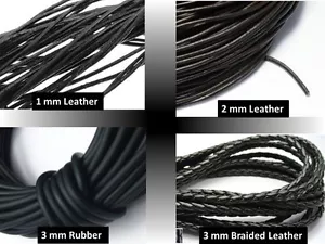 Cordón de cuero 1 mm, 2 mm, 3 mm negro redondo trenzado tanga joyería hecho tú mismo - Imagen 1 de 5