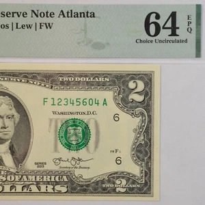 $2 Fancy Serial Number Note (Ladder) Series 2013 PMG 64 EPQ - F12345604A - Picture 1 of 4
