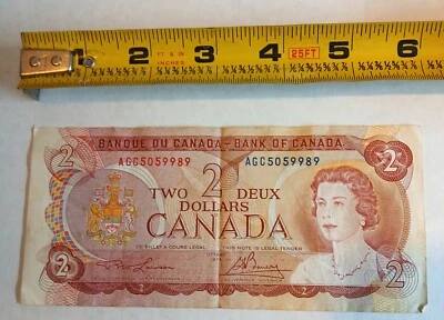 1974 CANADA 2 DOLLAR Bank Note FREE US SHIPPING "Banque Du/Bank of Canada" - Image 1 of 2