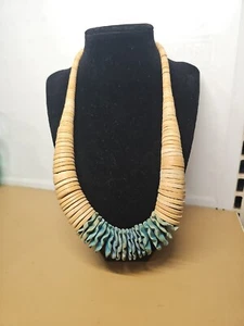 BIG CHUNKY 22" HUGO HESHE BEAD NECKLACE IVORY & TURQUOISE COLOR - Picture 1 of 3
