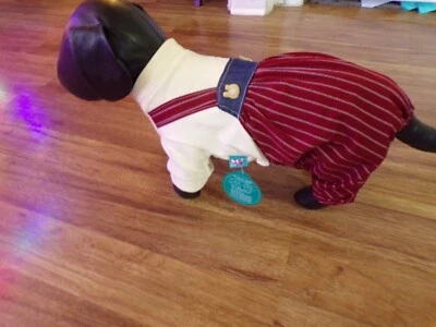 pet dog pajamas, jumpsuit, overalls, stripes, red, Small (*read size details ) - Image 1 of 4