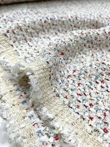 White Wool Blend Tweed Fabric Textured Woven with Red Blue Yarn Jacketing 2.40m - Picture 1 of 6