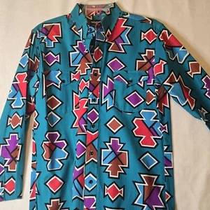 VINTAGE WRANGLER 15 1/2 34 X-LONG TAILS COWBOY CUT REGULAR FIT MADE IN USA Aztec - Picture 1 of 8