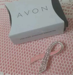 AVON Pink Hope Sparkling Ribbon Pin Brooch NEW IN BOX! Breast Cancer - Picture 1 of 11