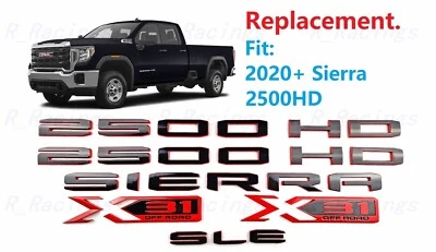 6 piezas puerta trasera negra roja 2500HD Sierra SLE cama X31 emblemas 2020+ Sierra 2500HD Foto 1 de 4