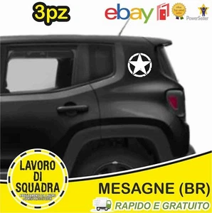 3 Adesivi Stella Militare cm 20 US ARMY Jeep renegade fuoristrada 4X4 BIANCO - Picture 1 of 1