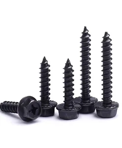 Black Steel Phillips Cross Hex Flange Head Self Tapping Screws M4 M5 M6 M8 - Picture 1 of 12