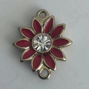Swarovski Crystal Links Gold Finish Red Enamel Flowers Poinsettia Christmas New - Picture 1 of 6
