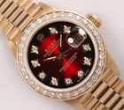 Rolex President Lady 18k Gold Watch-diamond Bezel Red Vignette Diamond Dial 26mm