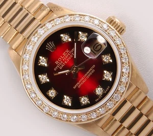 Rolex Datejust 26mm President 18K Yellow Gold Diamond Bezel Red Vignette Diamond - Picture 1 of 7
