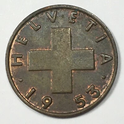 1953-B Switzerland 1 Rappen - Fine to Very Fine (F/VF) KM#46 - CH01R53 - Image 1 of 3