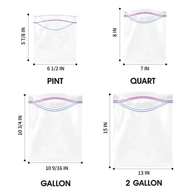 Bolsas con cierre de cremallera para almacenamiento de alimentos, sello de cremallera grueso y doble, grado alimenticio, paquete económico Foto 1 de 4