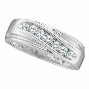 10kt White Gold Mens Round Diamond Wedding Single Row Band Ring 1/4 Cttw - Picture 1 of 1