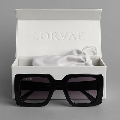 Gafas de sol cuadradas de gran tamaño LORVAE marco negro tinte púrpura con caja y bolsa Foto 1 de 3