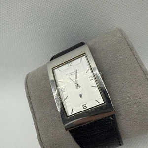 Kenneth Cole KC1286 Slim Rectangular Silver Dial & Black Leather Strap Watch - Picture 1 of 7