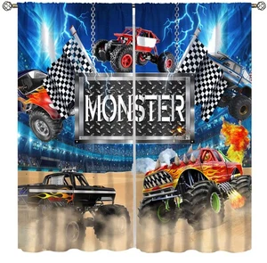 Monster Truck Cortinas para Niños Dormitorio Dibujos Animados Tractor Camión Coche de Carreras Colo... - Imagen 1 de 8