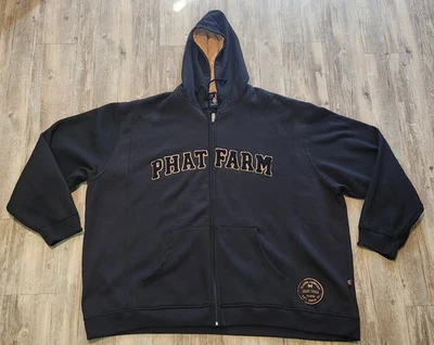 Sudadera con capucha negra con logotipo bordado vintage Y2K Phat Farm para hombre cremallera completa talla 5XL Foto 1 de 4