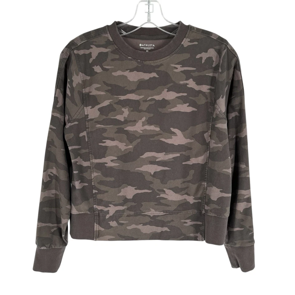 Athleta Farallon Sweatshirt Womens Size XS Camo Print Cropped Pullover - Image 1 of 4