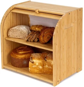 Bamboo Bread Box for Kitchen Countertop, Roll-top Breadbox Breads Storage Box... - Picture 1 of 8