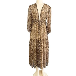 NEU Express Gepard Maxi Staubtuch zum Binden braun gold Tiermotiv Strandkleid Überwurf - Bild 1 von 13