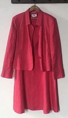 Vestido De Colección Talbots 16 Coral Rosa Irlandés Lino Sin Mangas 4 Botones Chaqueta Bolsillos Foto 1 de 4
