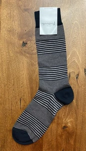 Pantherella Lightweight Cotton Mens Large Navy Blue Gray Striped Socks NWT - Picture 1 of 5