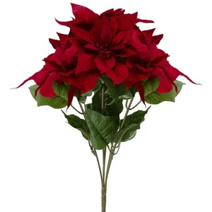 Northlight Red and Green Artificial Poinsettia Christmas Pick - Picture 1 of 4