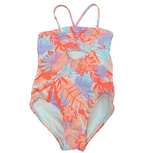 New Art Class Girls Small (6/7) Keyhole Front Tropical Flower Fern 1PC Swimsuit - Picture 1 of 3