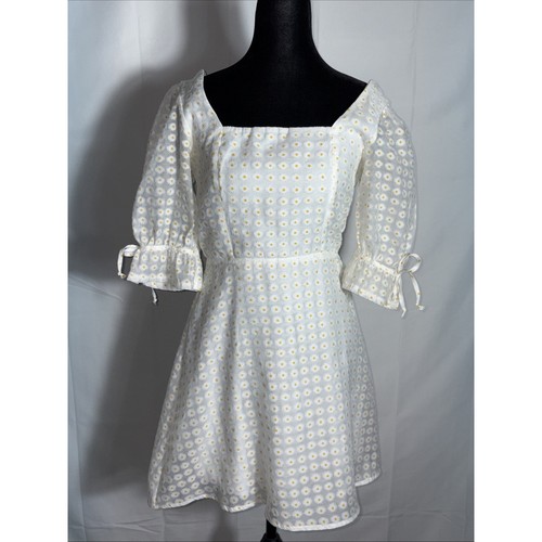 VETEMENTS Mini Abito Mi Ami Bianco Motivo Margherita Manica a Sbuffo Cottagecore Taglia S.