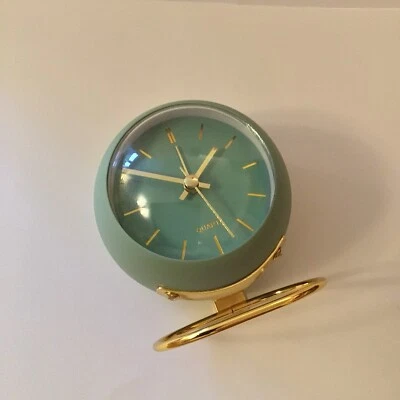 New & Boxed; Nordic Design, Round, Green, Quartz Alarm Clock on Gold Tone Stand. - Image 1 of 4