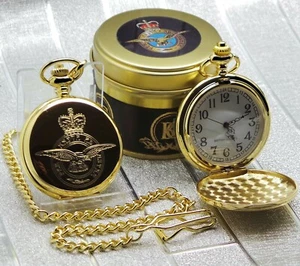 PERSONALISED RAF Pocket Watch Luxury Metal Case Engraved Royal Air Force Crest - Picture 1 of 2