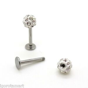 1x Silver Steel Clear Zirconia Crystal Tragus Ball Lip Labret Ear Ring Bar Stud