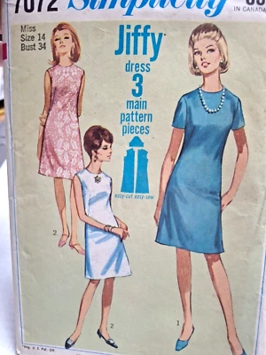 Dress Tent A Line 14 Simplicity 7072 Sewing Pattern FF VTG 60s Jiffy Sleeveless - Image 1 of 4
