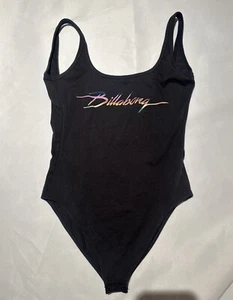 BILLABONG Retro Rainbow Graphic Black Bodysuit One Piece Snap Crotch Low Back M - Picture 1 of 3