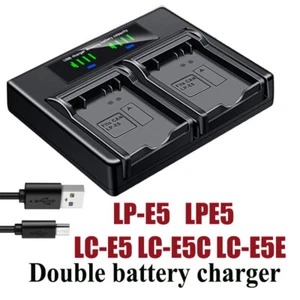 Dual Battery Charger For Canon LPE5 LP-E5 EOS 500D 1000D Kiss F Kiss X2 Kiss X3 - Picture 1 of 4