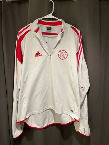 Vintage White Red Adidas XL Ajax Amsterdam FC Futbol Soccer Pullover Jacket Cover