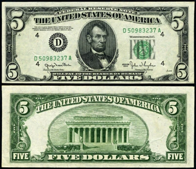 FR. 1961 A $5 1950 Federal Reserve Note Cleveland D-A Block Narrow CU - Image 1 of 3