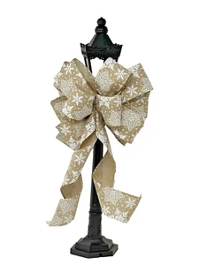 10" WIDE FAUX BURLAP SNOWFLAKE CHRISTMAS BOW~DECOR WREATHS LANTERNS GIFTS DOOR - Picture 1 of 1