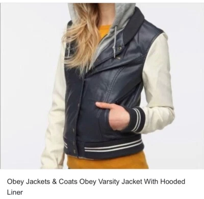 Chaqueta con Capucha Obey Mujer Universitaria Imitación Cuero Mediana Imitación Peeling Envío Rápido 🔥 Foto 1 de 4
