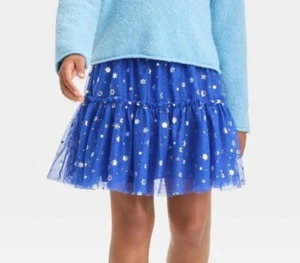 Cat & Jack Girls L 10/12 Hanukkah Blue Star Print Tulle Tutu Skirt - Picture 1 of 8