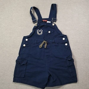Vintage Mickey Mouse Overalls Kids 10/12 Navy Blue Shorts Cargo Pockets 90s - Picture 1 of 10