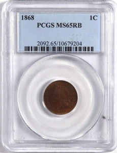 1868 BRONZE INDIAN HEAD CENT 1C PCGS MS 65 RB - Picture 1 of 2