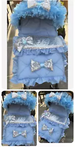 SILLA DE EMPUJE ROMANY PRAM - MUFÓN DE PIE AZUL FRIL BLING COSYTOES + VOLANTE/RECORTE DE CAPUCHA - Imagen 1 de 14